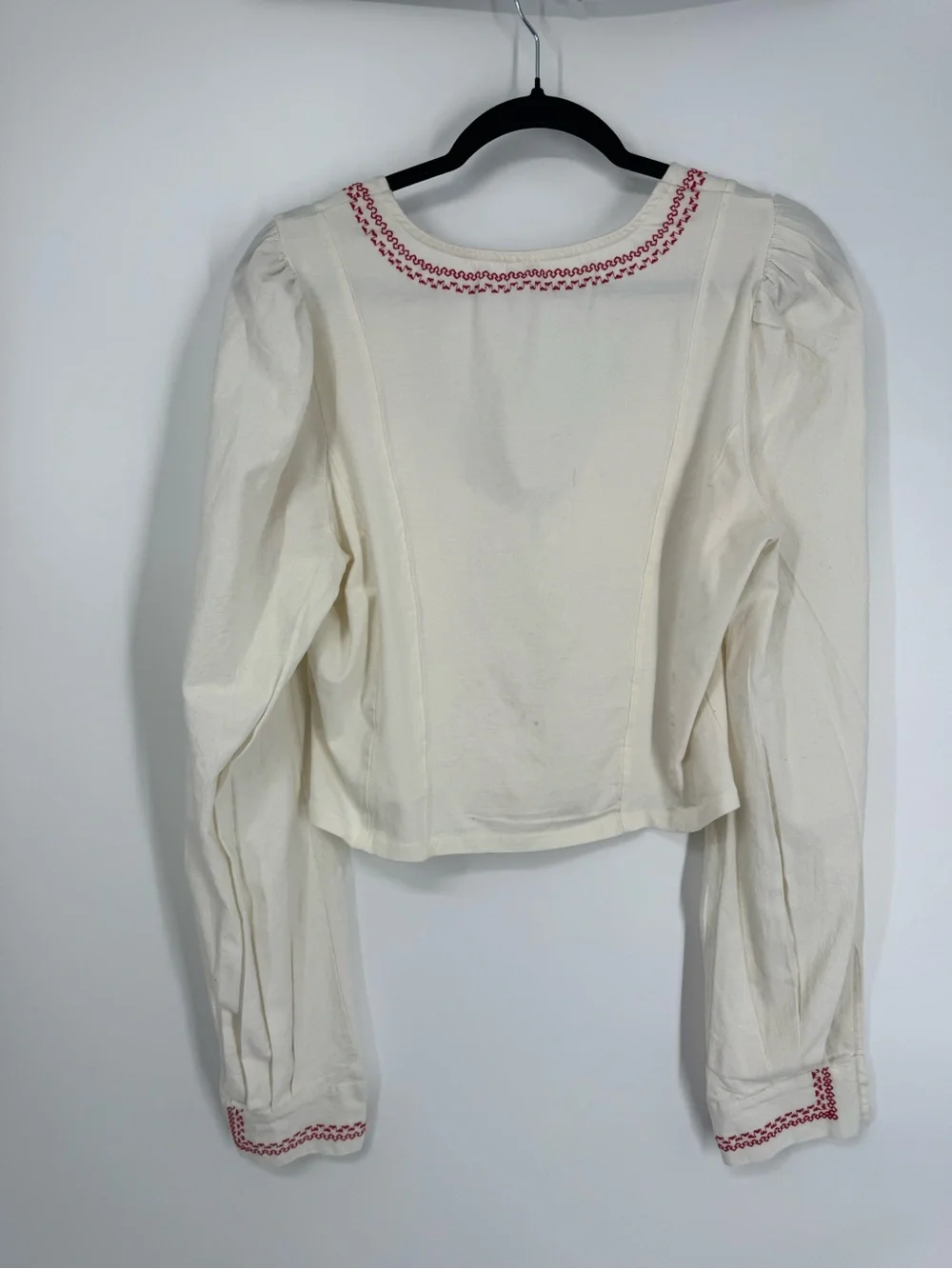 NWT Free People Mada Top Cream Peasant Boho Cropped Scoop Neck Blouse Size L